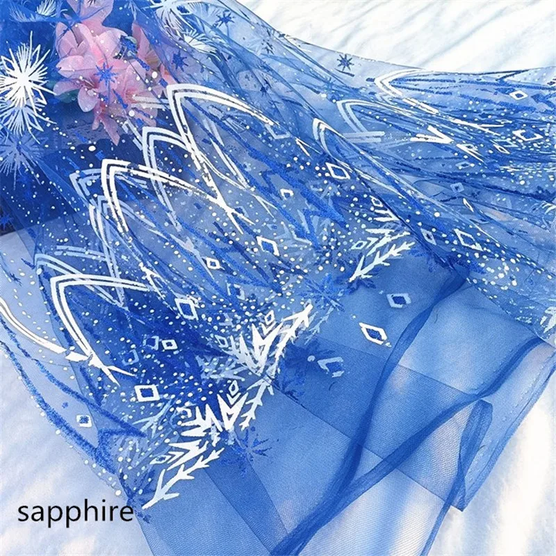 1.5*1 m Snowflake Offset Printing Sequins Tulle Fabric Baby Shower Skirt Sewing Princess Dress Wedding Party Decorations Organza