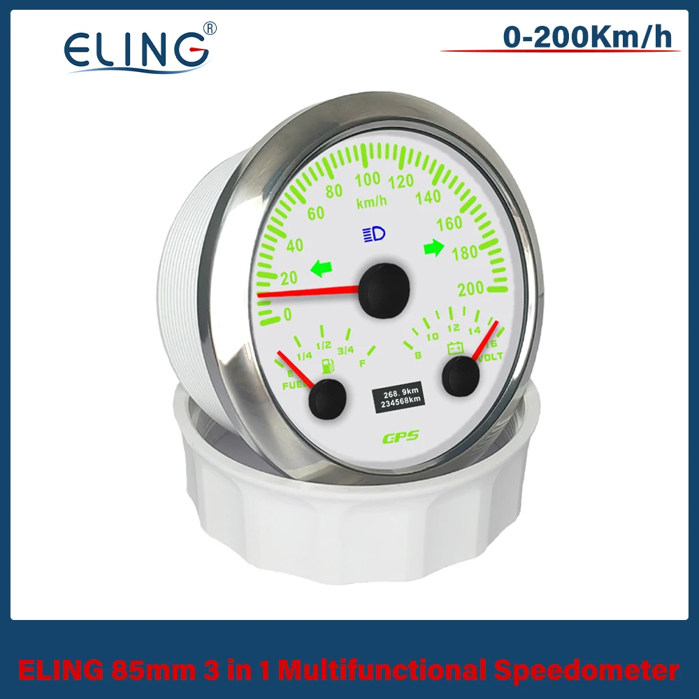 New 85mm 3 in 1 Multifunctional 120km/h 200MPH GPS Speedometer with Fuel Level 8-16V Voltmeter 7 Colors Backlight for Car Boat