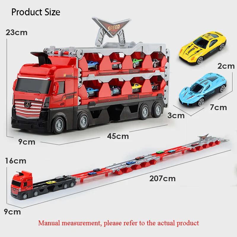 Multi-track Folding Deformation Ejection Large Truck Alloy Sports Racing Car Model Can Storage Inertial Transporter Toys Gifts