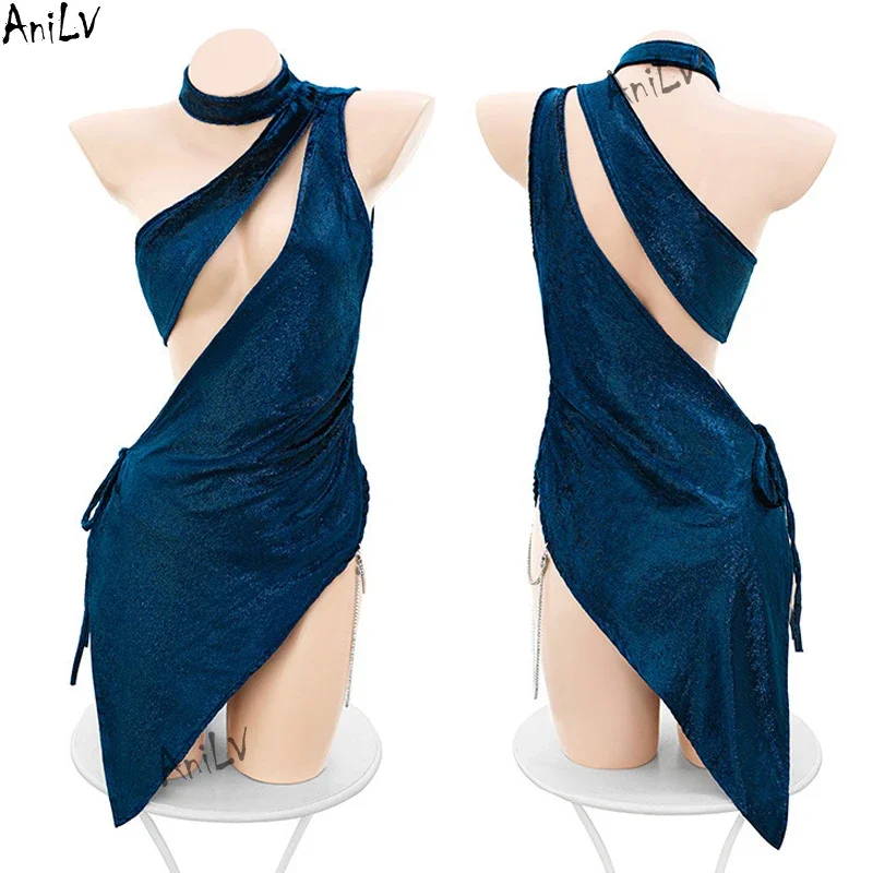 AniLV Women Irregula Halter Hollow One Shoulder Evening Night Dress Unifrom Outfits Costumes Cosplay