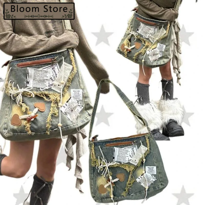 

Y2k Aesthetic Fashion Vintage Handbags Women Grunge Haruku Patchwork Denim Bag All Match Streetwear Shoulder Crossbody Bags