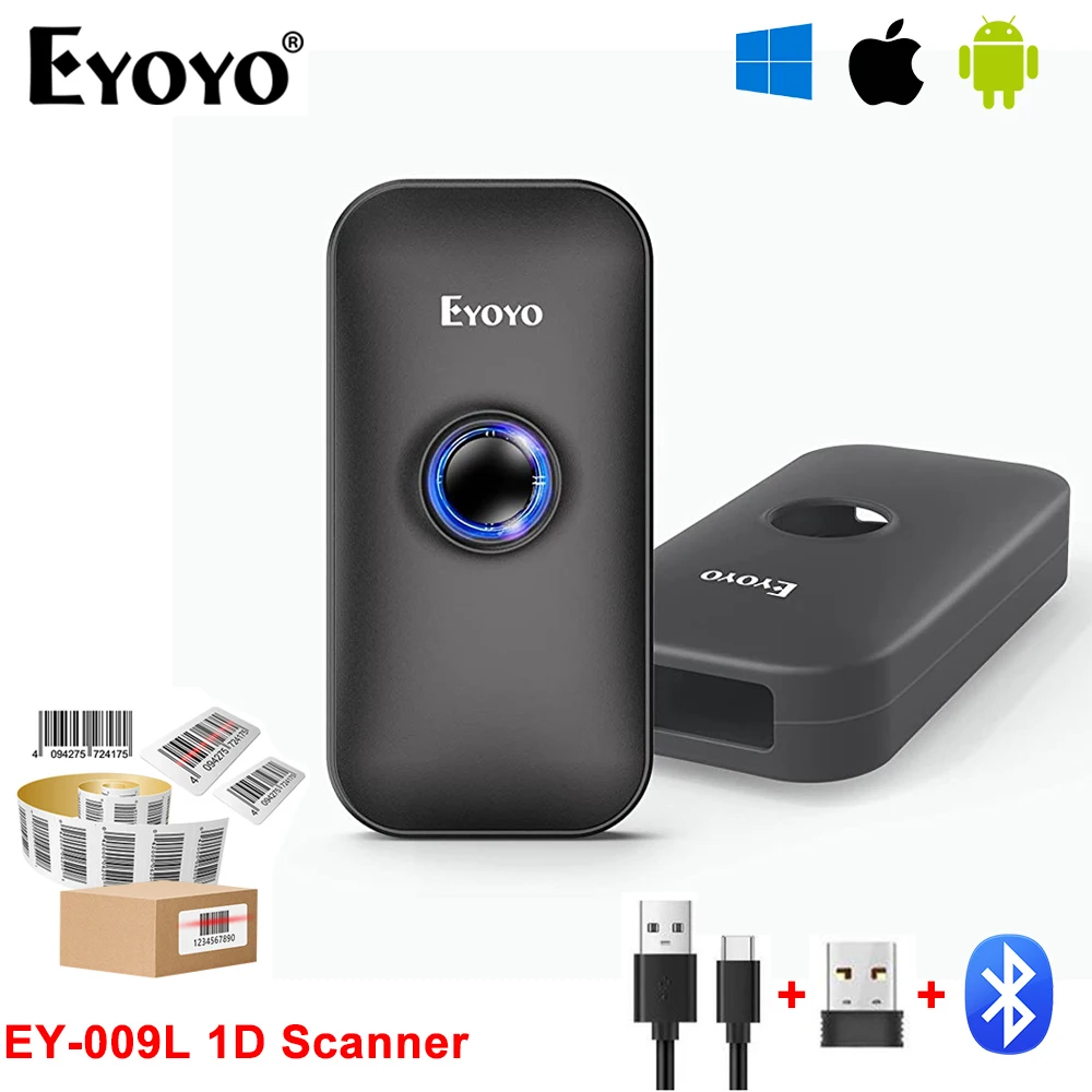 Eyoyo EY-009L Mini 1D Laser Bluetooth Barcode Scanner UPC/EAN/Codabar Code Reader. Support Hide/Add Custom Prefix/Suffix Digits