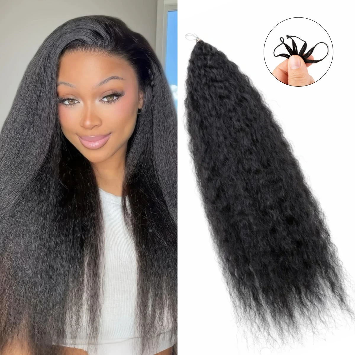 

Натуральные волосы для наращивания Kinky Straight Crochet: 100% необработанные, невидимые, предварительно разделенные, без узлов