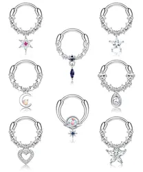 Drperfect Septum Rings Dangle Teardrop Jewelry Blue Planet CZ Surgical Steel Earrings Cartilage Helix Nose Piercing for Women