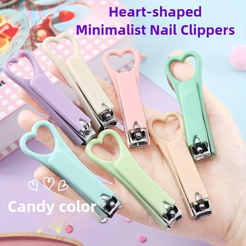 

7pcs Colorful Candy Heart Nail Clippers Assorted Pastel Colors Pink Yellow Green Blue Purple Portable Clip-On Nail Care Tool