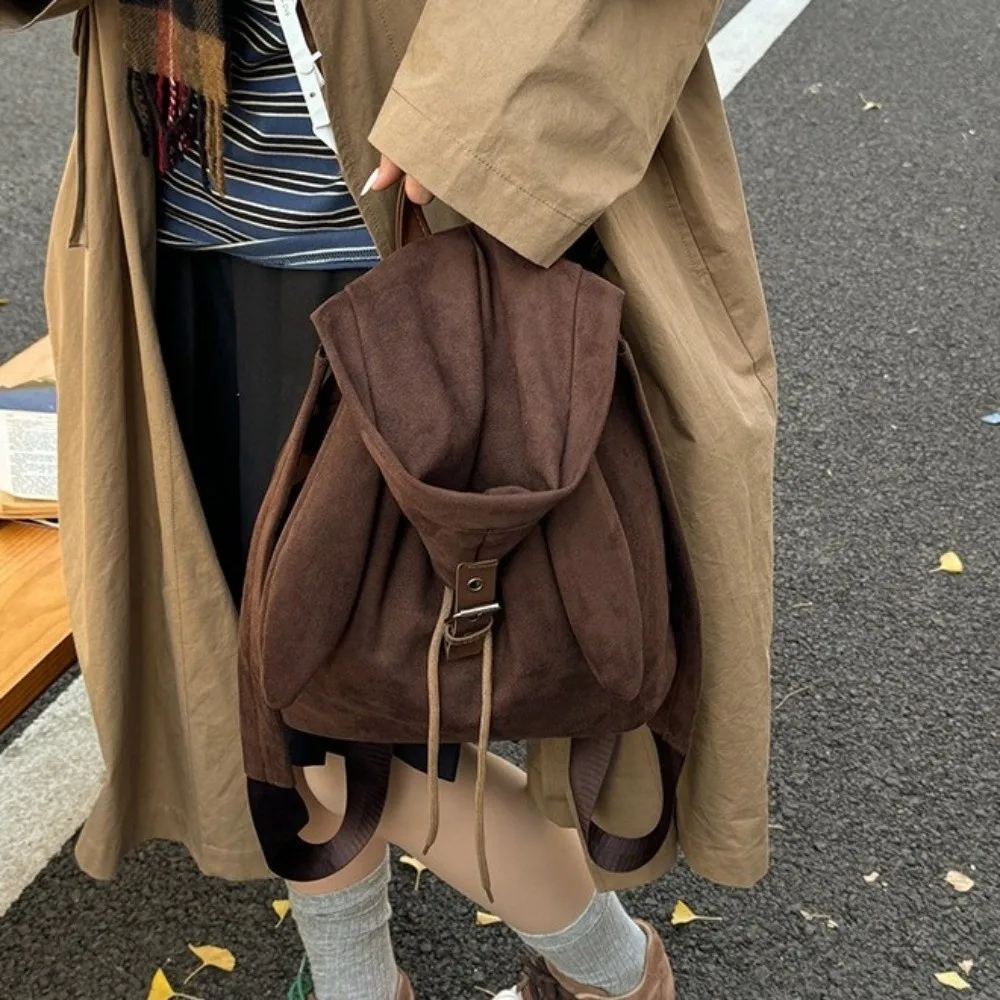

Niche Unique Hooded Ears Backpack Bunny Ear Retro Cute Drawstring Daypack High Capacity Trendy Fashionable School Bag Women