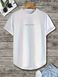 Men's Letter Graphic Curved Hem T-Shirts Casual Sports Loose Round Neck Short Sleeve Tees Top Summer Clothes