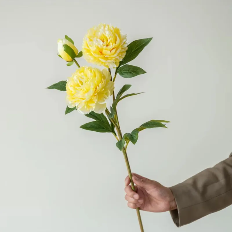 Wunderschöne künstliche Pfingstrosenblumen mit 3 Köpfen, langer Zweig für Zuhause, Hochzeit, Tisch, Weihnachtsdekoration, 75 cm, künstliche Blumen, Raumdekoration – Detail 11
