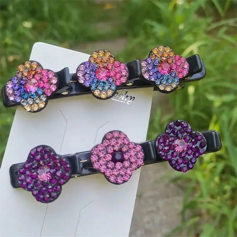 

1PC Fashion Four-leaf Clover Braided Hair Finishing Side Clip Sparkling Crystal Stone Braided Hair Clips Forehead Bangs Clip