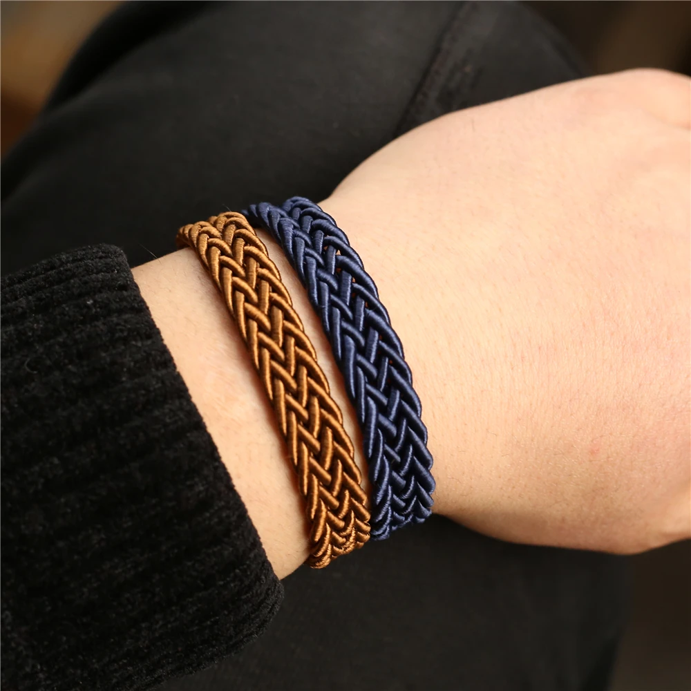 WESTBULL Wholesale 10 PCS/Lot Multilayer Wide Brown Blue Rope Woven Bracelets Men Bangles Women Homme Student Gift Jewelry