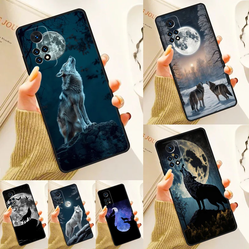 Funda Moon Roaring Wolf para Samsung Galaxy S24 Plus, S23, S20, S21FE Lite, S22 Ultra, Note 20, S8, S9, S10