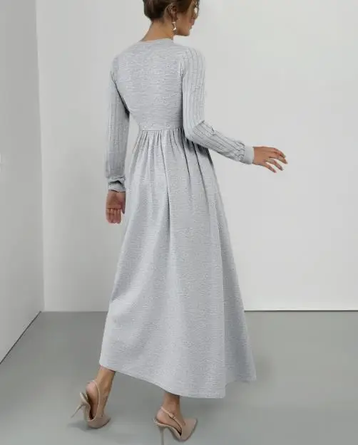

Autumn Casual Style V-Neck Long-Sleeve Dress for Women Temperament New Fashion High-Grade Brushed Finish Slit Dresses