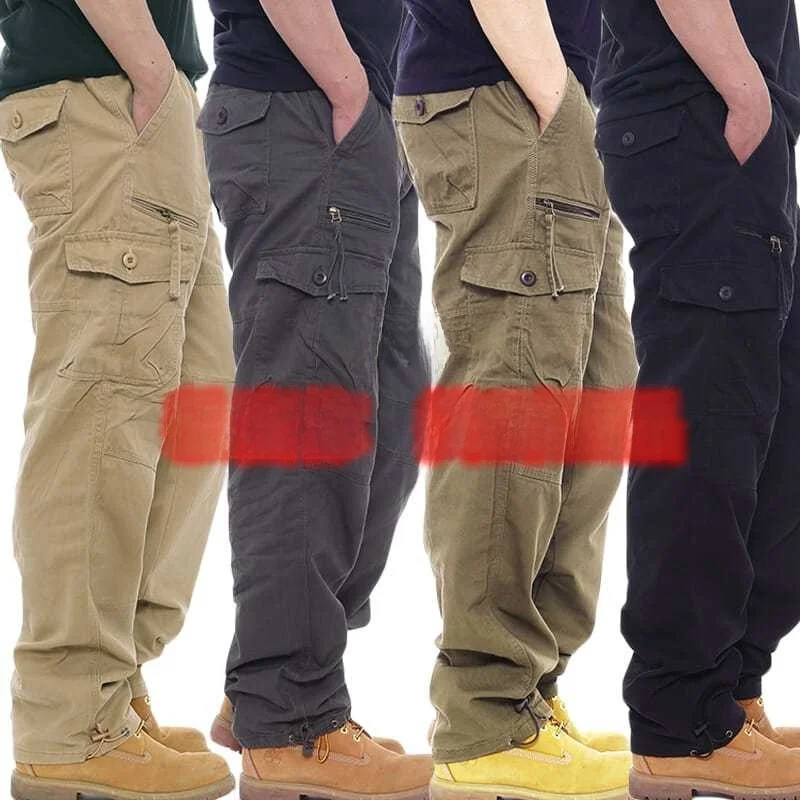 

Мужские повседневные хлопковые рабочие брюки свободного покроя, брюки для отдыха с несколькими карманами, большие размеры, прямые брюки, универсальные брюки цвета хаки против морщин