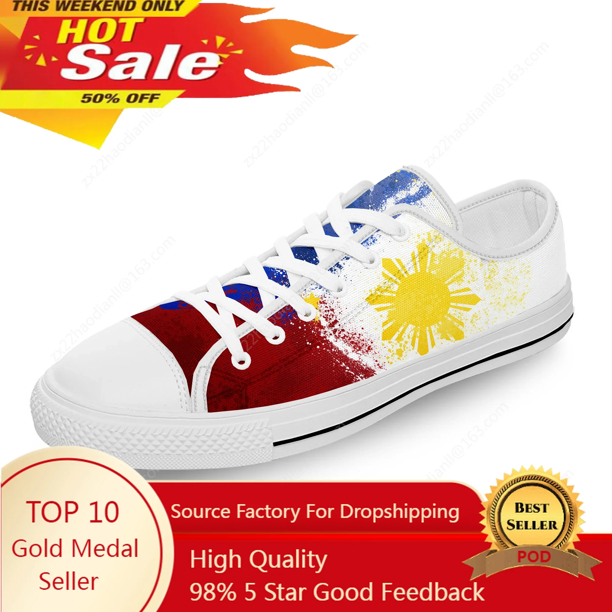 

Philippines Flag Fashion Popular White Cloth Fashion 3D Print Low Top Canvas Shoes Men Women Lightweight Breathable Sneakers