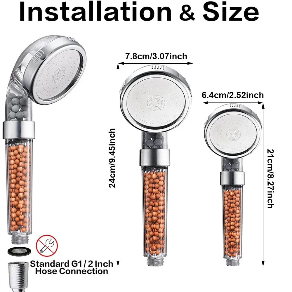 Filtered Shower Head Anti LimestoneABS High-Pressure Water Saving Handheld Clear Showerheads with Filter Beads for Bathroom