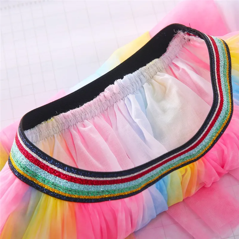 Children\'s Rainbow Mesh tutu Skirt for Girls Clothing Princess Kids Birthday Princess Show Dance Waist Skirt