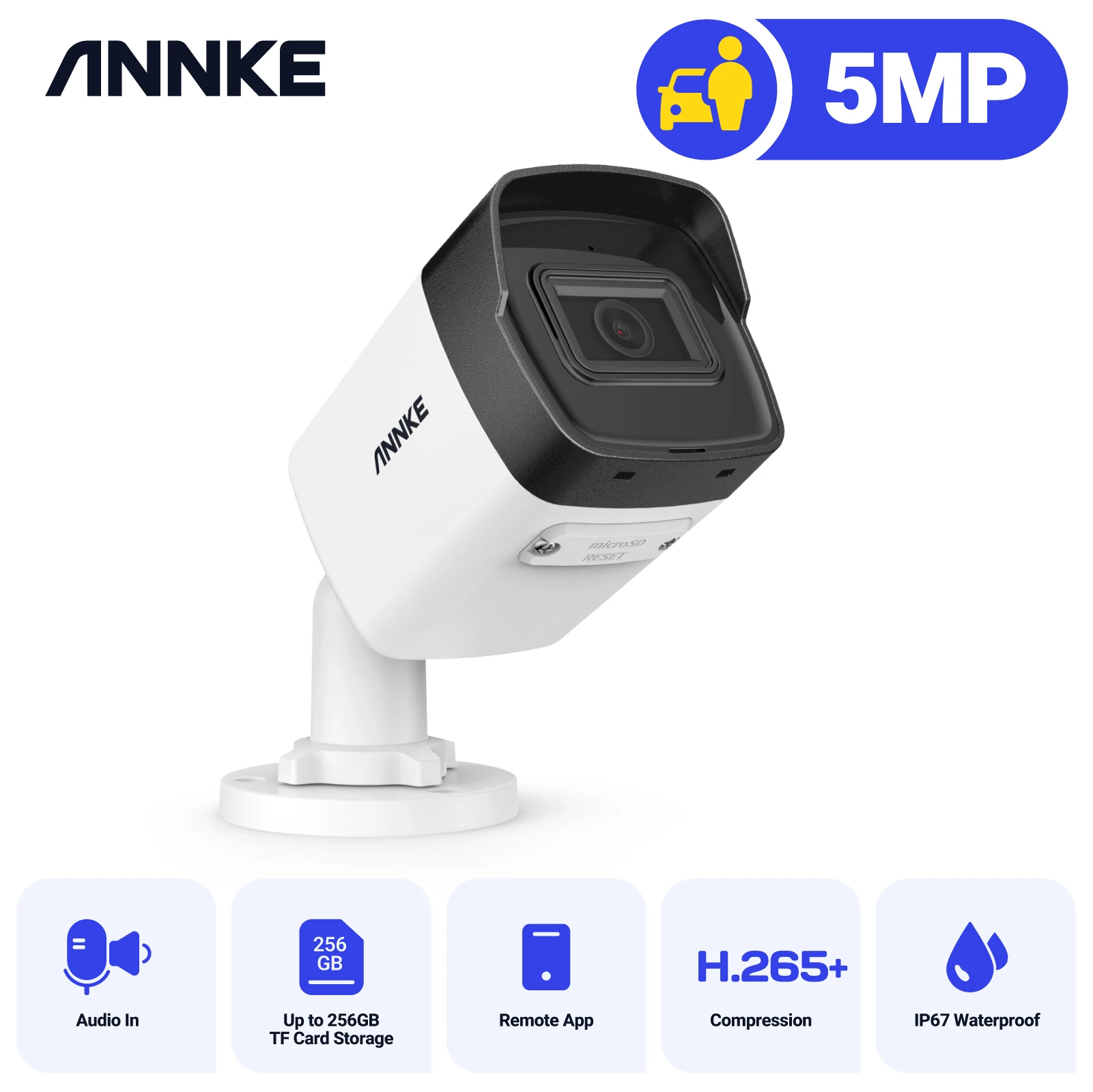 ANNKE-cámara IP C500 Ultra FHD de 5MP, videocámara POE IP67 de seguridad para interiores y exteriores, impermeable, visión nocturna, alerta por correo electrónico, audio en la cámara