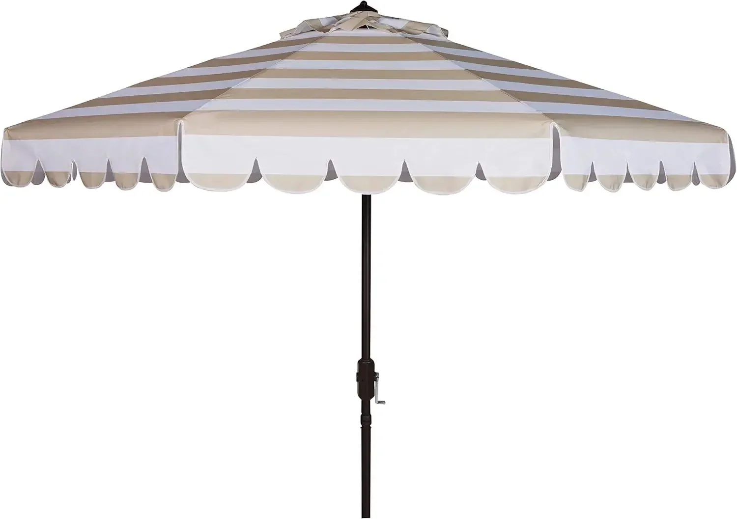 

9ft Outdoor Patio Umbrella, Round, Maui Collection, Beige & White Stripe, Crank, Button Tilt, UV Resistant for Deck, Backyard, P