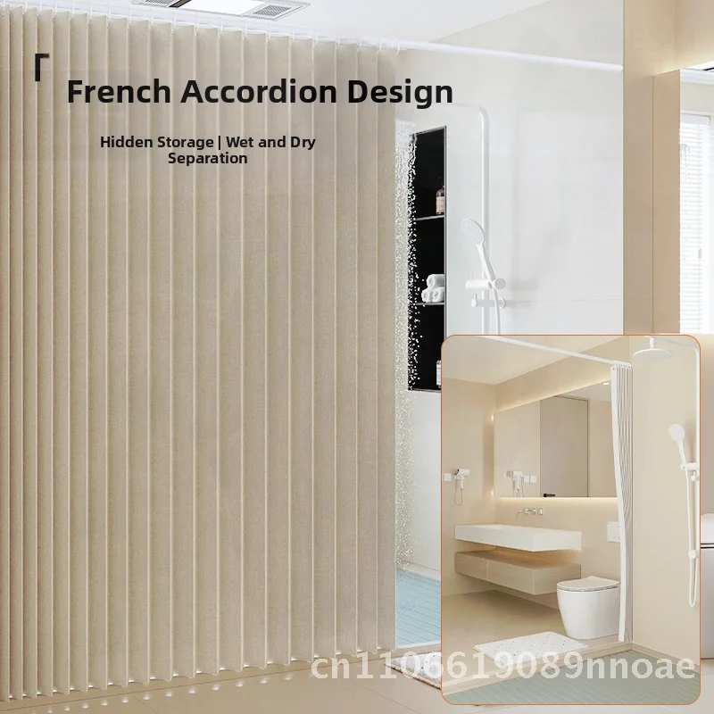 

Customized Shower Curtain Foldable Waterproof Dry Wet Separation Partition Bathroom Curtain Modern Minimalist Polyester
