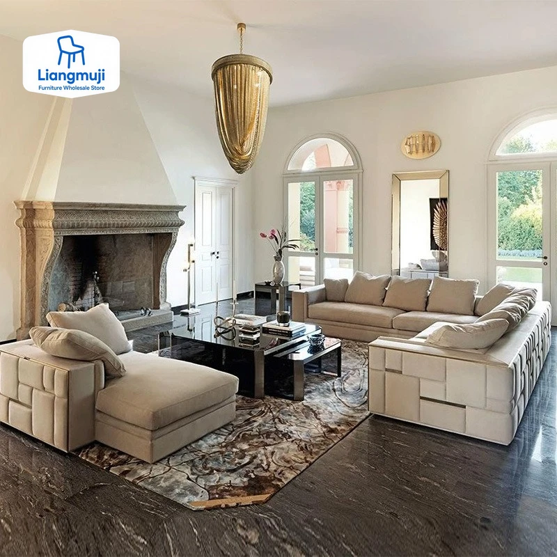 

Light Luxury Living Room Sofa High-end Home Furniture for Large Villa L-shaped Leather Couch Designer Furniture Sofa for Villa