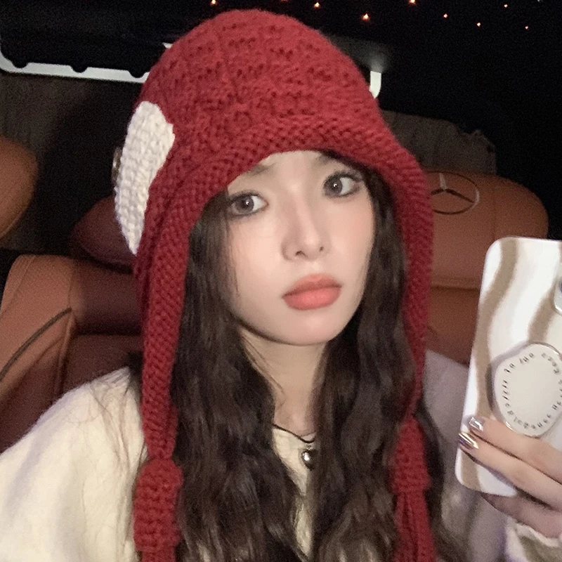 1PC Autumn And Winter Warm Handmade Braid Knitted Hat Trend New Fashion Patch Tassel Wool Hat