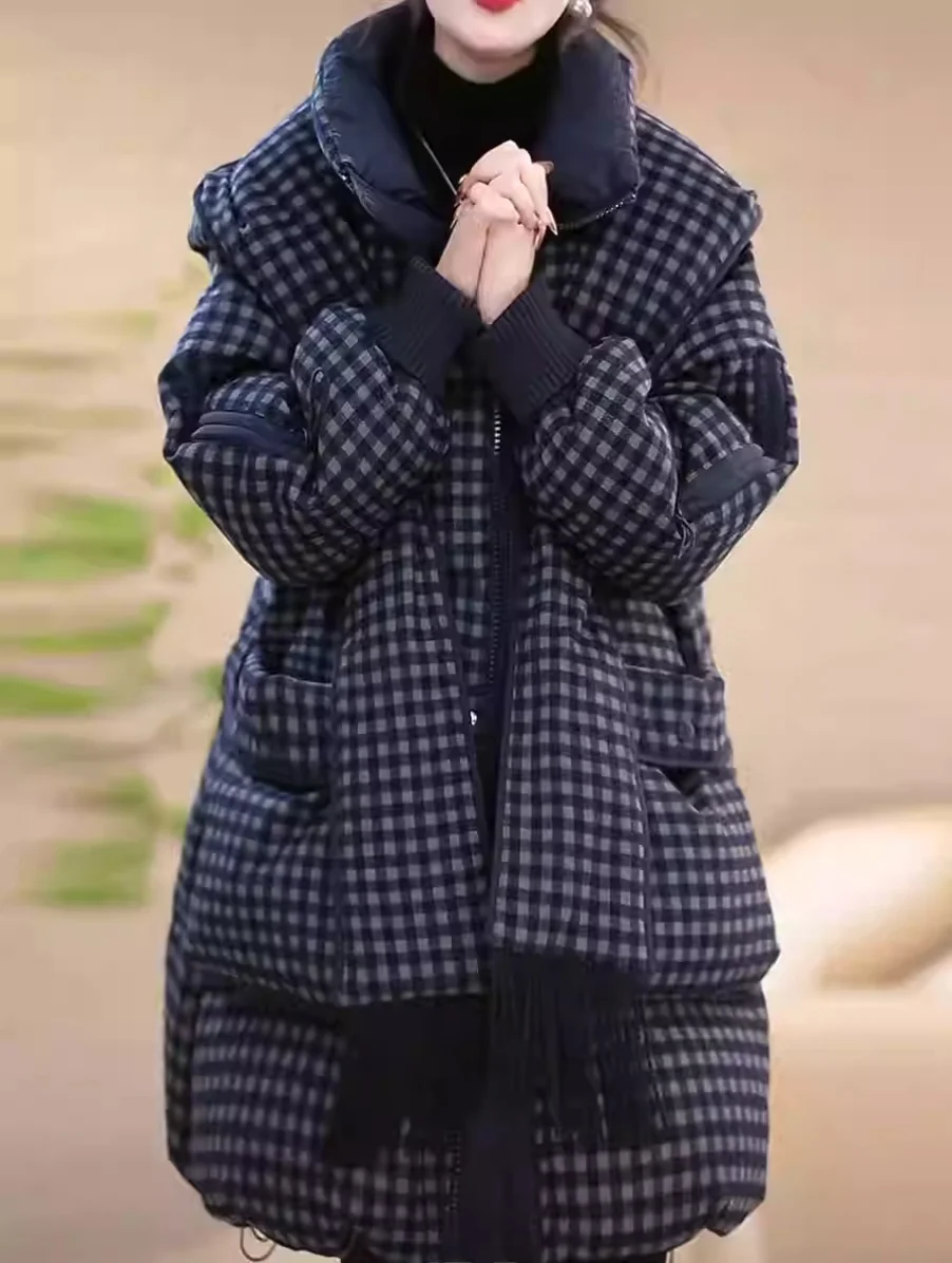 High-End Lightweight Flannel down Cotton Jacket Large Size Loose Warm Winter Coat New Hat Detachable Women's Commute Style