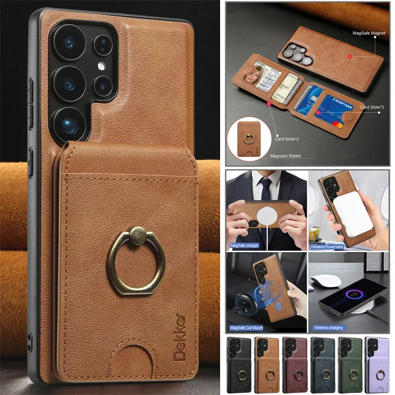 

Для MagSafe Магнитный съемный флип-кожаный чехол 2 в 1, чехол для Samsung Galaxy S25 Ultra S24 S23 Plus, задняя крышка для карты-кошелька Etui