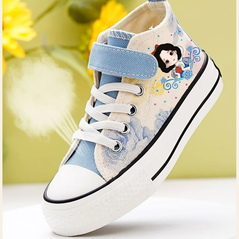 Disney-zapatos de lona informales para niña, zapatillas de princesa Elsa de Frozen, transpirables, suela suave, informales, talla 24