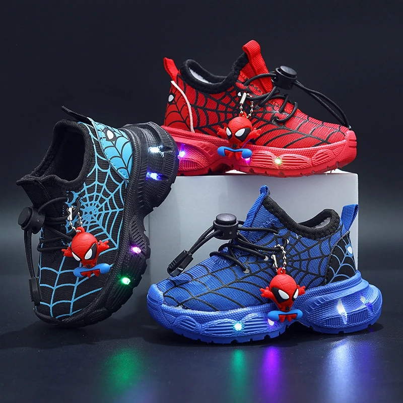 Kids Led Light Shoes Girls Boys Cartoon Spiderman Casual Sneakers Spring Autumn Children Breathable Toddler Sport Running Shoes