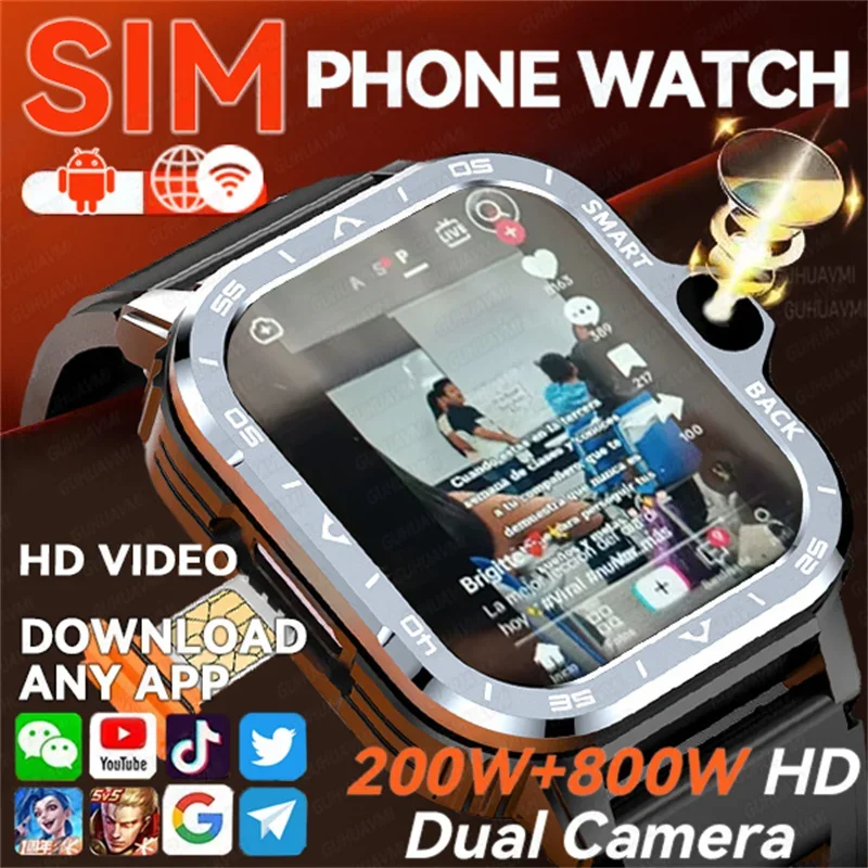 

2024 Smartwatch with HD Camera, 2G 4G Sim, 64GB 16GB RAM, NFC GPS WiFi Waterproof, Health Monitoring & Long Battery Life