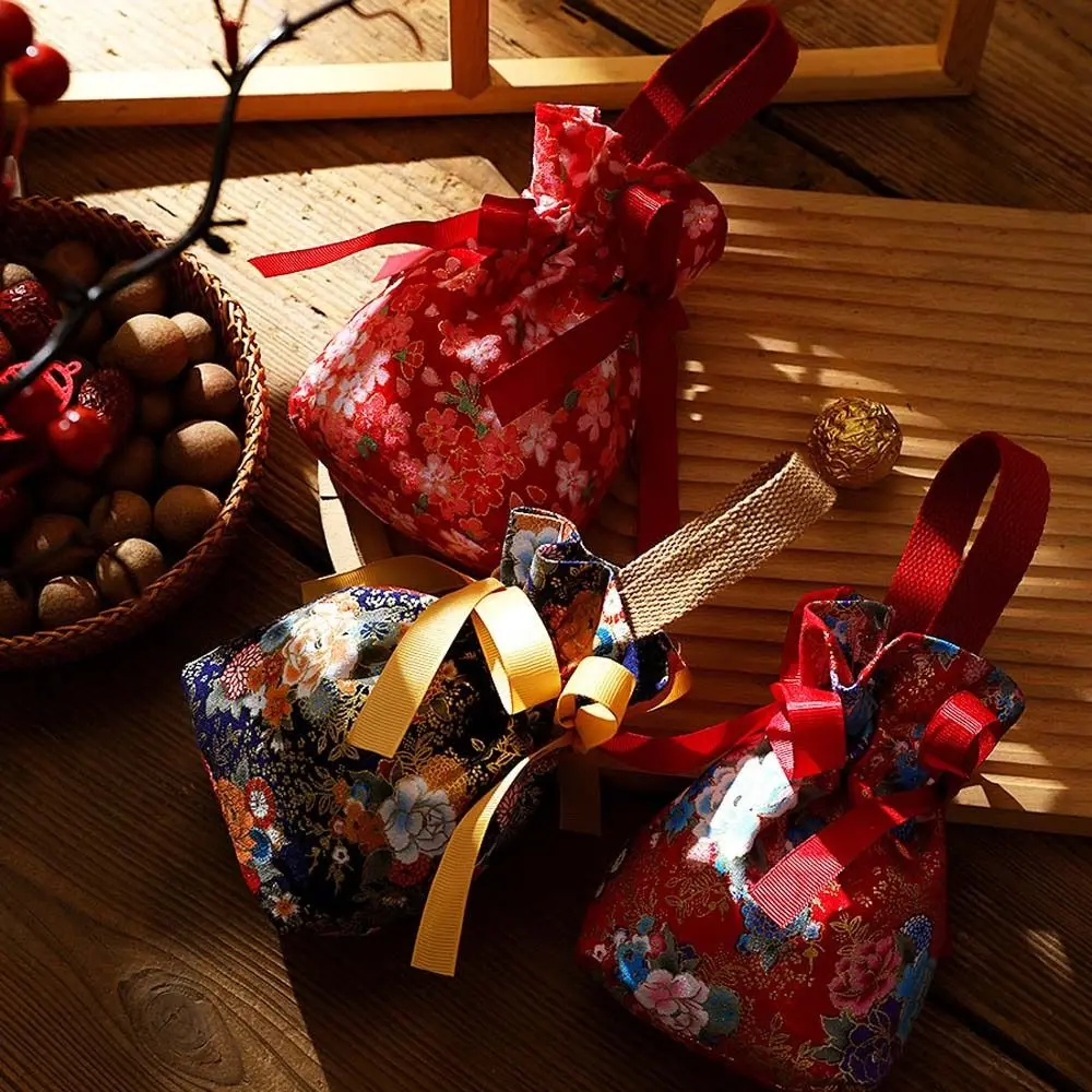 

Floral Flower Drawstring Bag Pearl Pendant Large Capacity Festive Sugar Bag Coin Purse Wallet Satin Bow Ribbon Bowknot Handbag