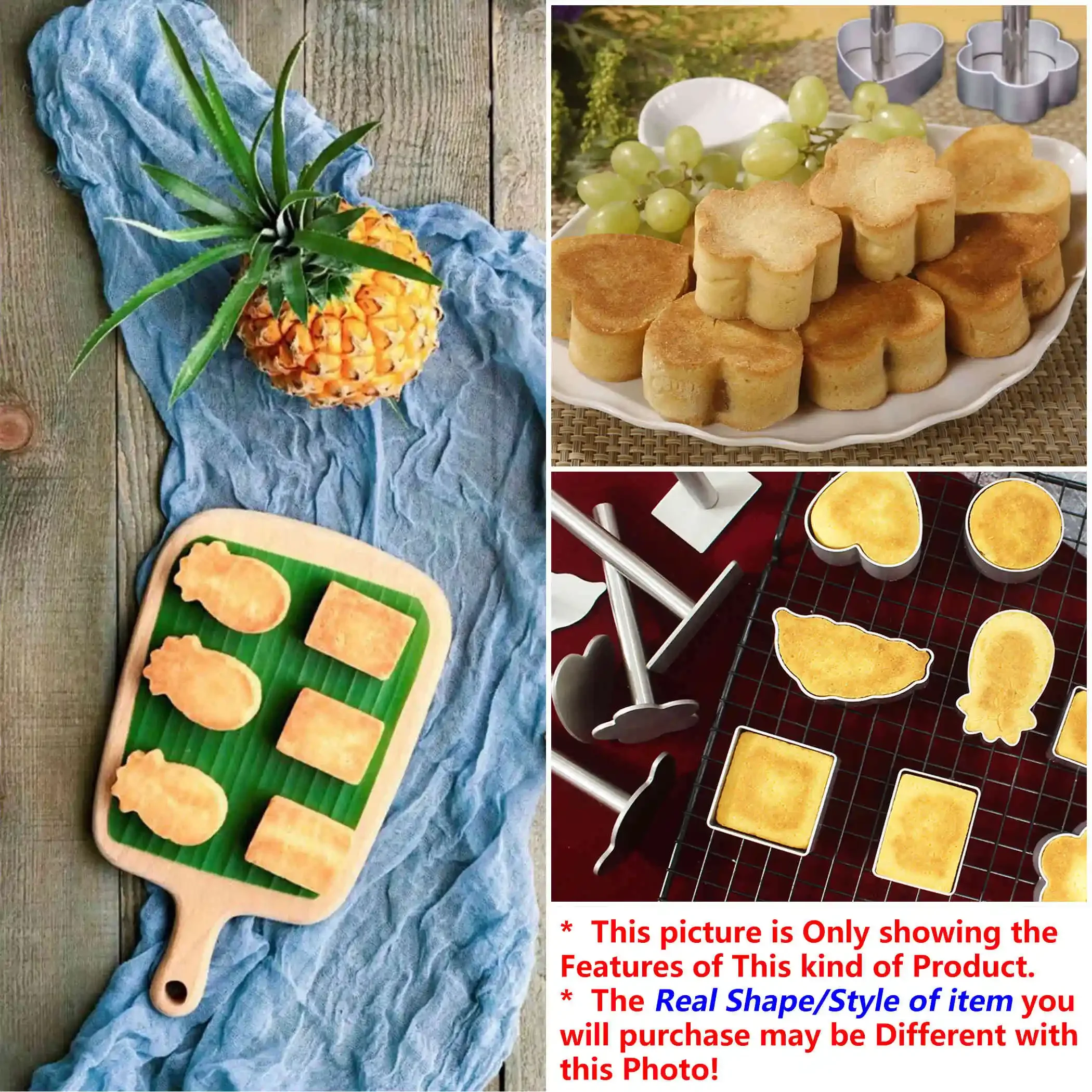 Kinds Pineapple Cake Cookie Mold Set - 10pcs Aluminium Cutter with Press Stamp