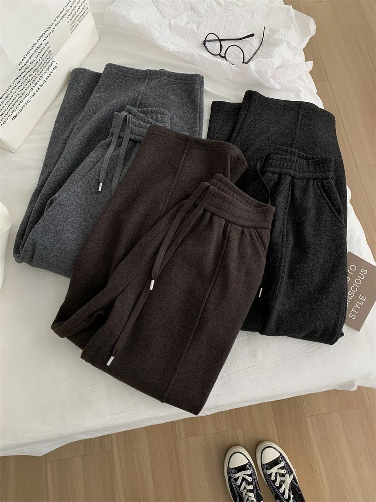 Anspruchsvolle Hose, authentische koreanische Vintage-Hose, hochwertige, winterisierte Kaschmir-Hose, figurschmeichelnde, drapierte Hose