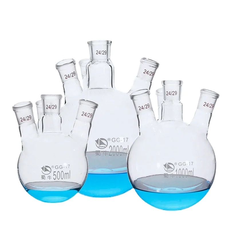 1piece 100ml-2000ml Laboratory High Borosilicate Glass Four-seater Distillation Flask for Chemistry Kits