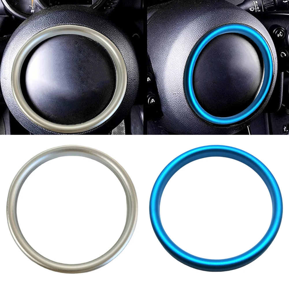 Silver And Blue Center Ring Trim Aluminum Steering Wheel Ring Easy Installation Elegant Appearance Long-lasting Attachment