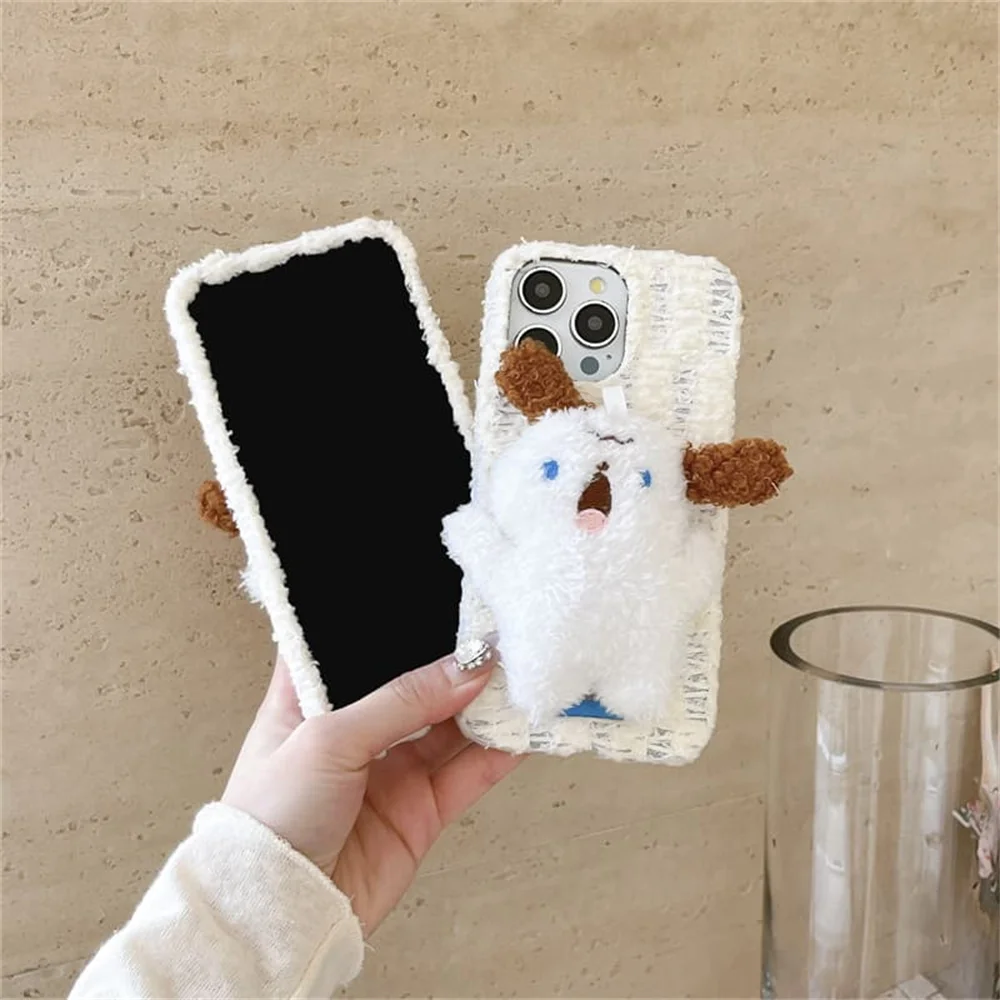 Korea Cartoon Ins white 3D puppy Phone Case For iPhone 18 Pro 14 15 16 17 Pro Max Cover Shockproof Cute Plush Cases 18 Promax