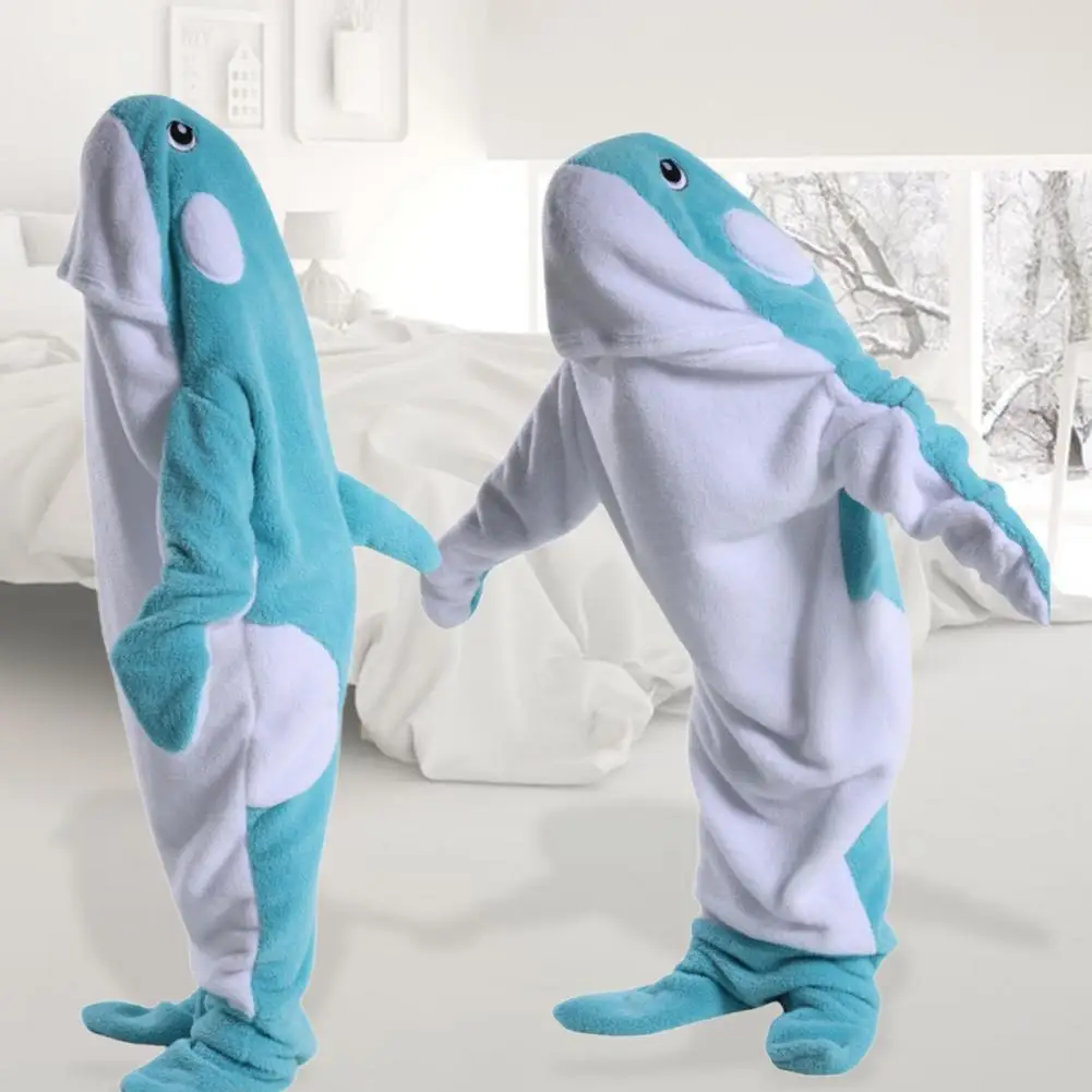 

Wearable Sleeping Blanket Whale Shape Soft Flannel Sleeping Bag for Family Outings Sleepovers Adult Children Cosplay for Camping