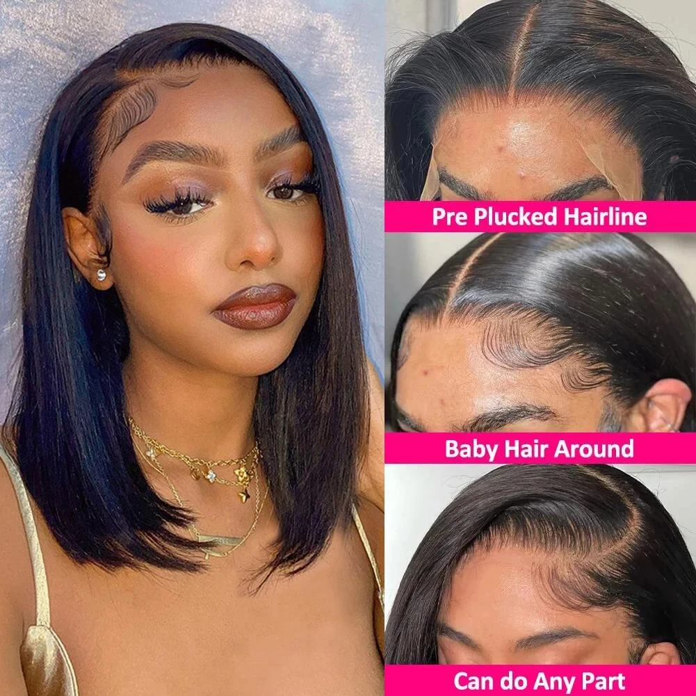 Indian Bob Wig Human Hair Lace Front Wigs Human Hair Glueless Wigs Human Hair 13X4 Hd Transparent Straight Lace Frontal Bob Wigs