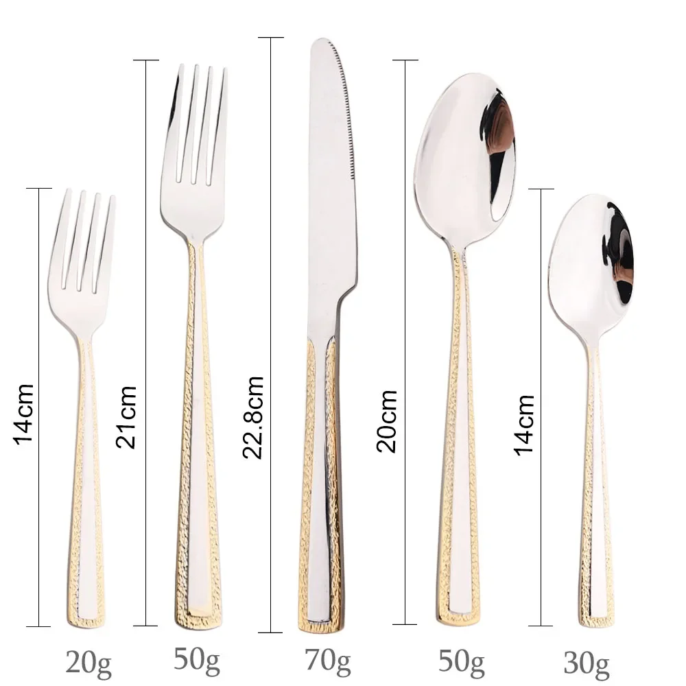 4Pcs Embossed handle Cutlery Set Stainless Steel Flatware Knife Fork Spoon Dinner Dinnerware Set Kitchen Home Tableware