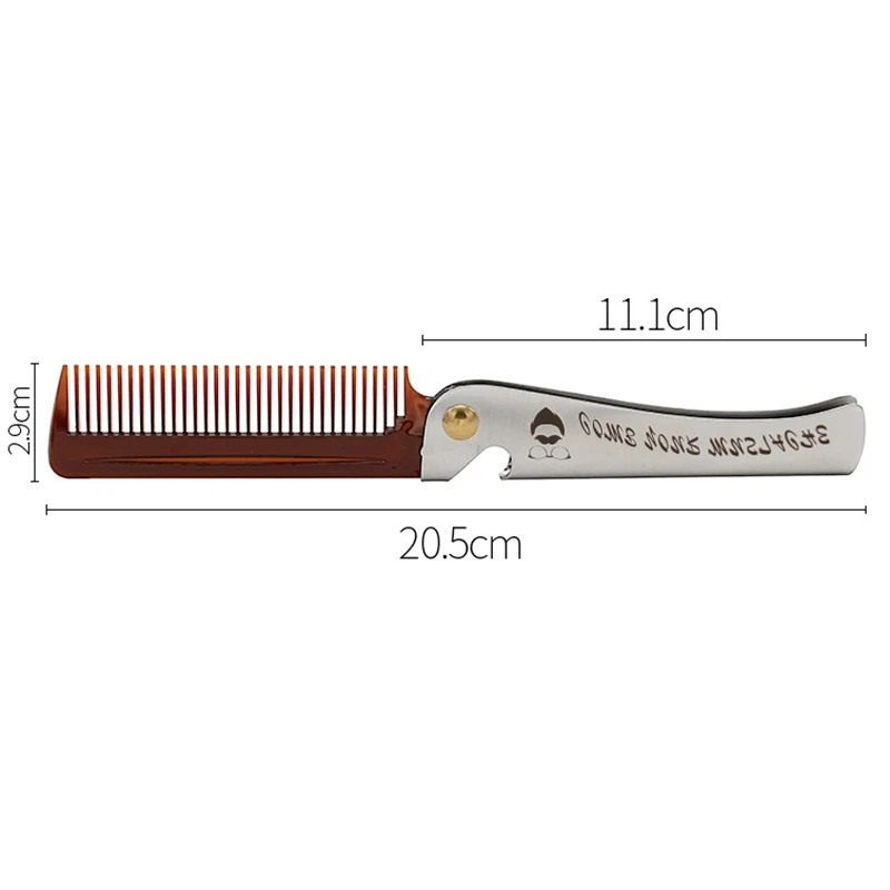 1 Pcs Brown Men Folding Pocket Comb PP Teeth Detangling Hair Beard Comb Metal Handle Foldable Combing Facial Mustache Comb