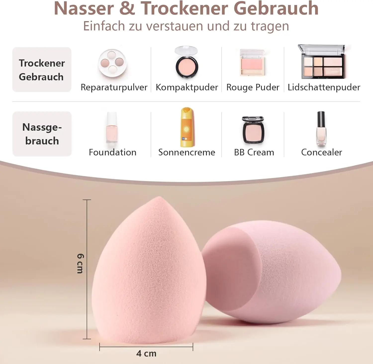 Lot de 4 Éponges Maquillage، Éponge Visage pour Fond de Teint، BB Crème، Correcteur et Poudre، avec Boîte de Rangement