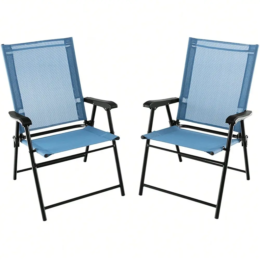 

Of 2 Patio Folding Chairs Outdoor Portable Pack Lawn Chairs W Armrests