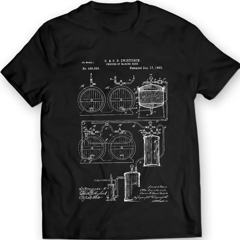 Process Of Making Beer Patent T-Shirt Mens Gift Idea 100% Cotton