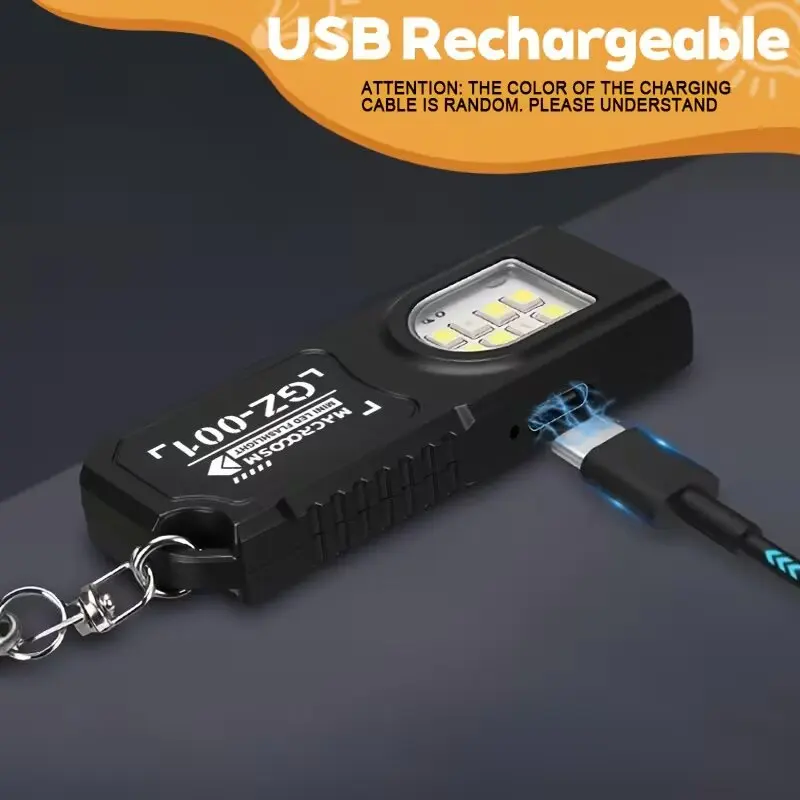 Portable Keychain Flashlight USB Charging Mini Keychain Lamp With Bottom Magnetic Pen Clip Work Light Emergency Pocket Lamp