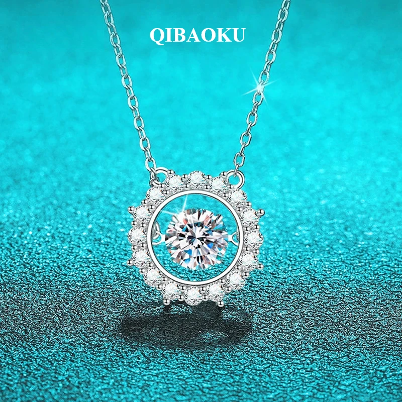 QIBAOKU 5/6/6.5mm Dancing Stones Zircon/moissanite Necklace for Women Sparkling Lad Diamond Pendant S925 Silver Wholesale 2026
