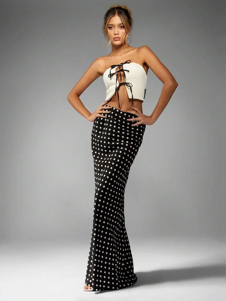 

Summer European and American style slim fit polka dot one step skirt half body skirt for women