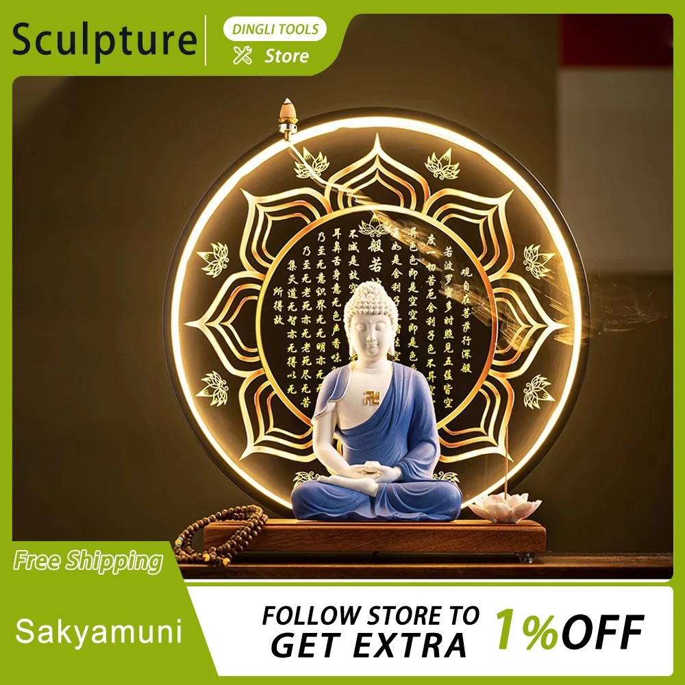 Large Tathagata Buddha Statue Sakyamuni Buddha Statue Ceramic Lamp Circle Custom Incense Porch Home Decor Buddha Sculpture Deco