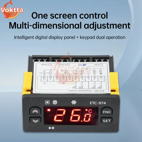 110V 220V ETC-974 디지털 온도 조절기 듀얼 NTC 센서 온도계 냉장고 냉각 제어 온도 조절기