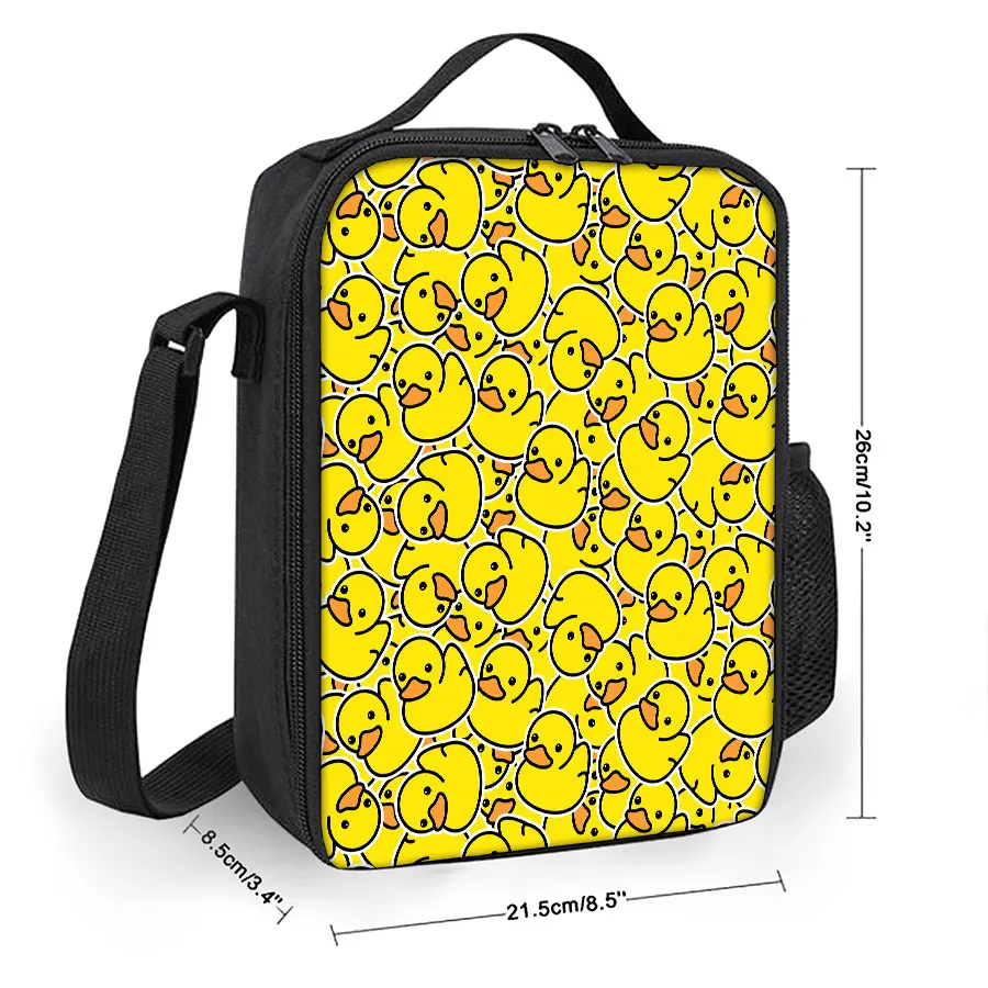 Yellow Duck Shoulder Strap Lunch Bag for Boy and Girls Best Gifts 2D Flat Cartoon School Bento Picnic Bag  for Children