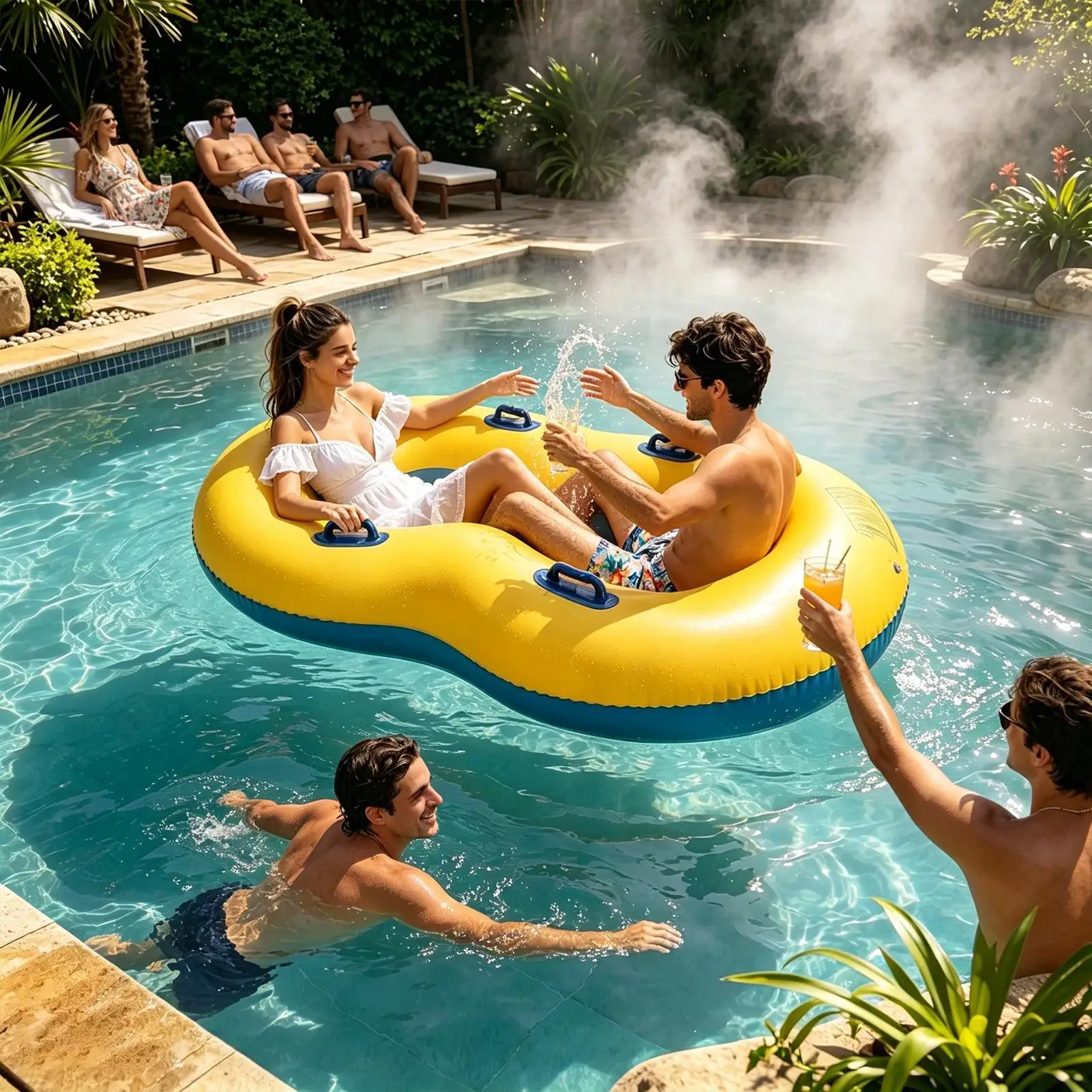 

Pool Lounger Inflatable Outdoor Blow Up Raft Figure-Eight Adults Swim Pool Lounger for Summer Backyard Lake Poolside River Men